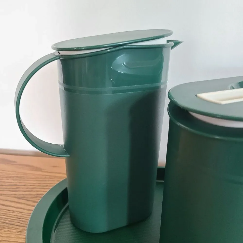 Tupperware 6-Pc Preludio Slim Ice Bucket w/Tongs Pitcher and Serving Tray VTG